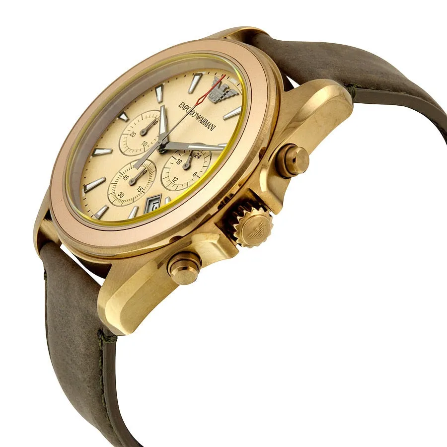 Emporio Armani Sportivo Men's AR6071 Gold Dial Brown Leather Watch