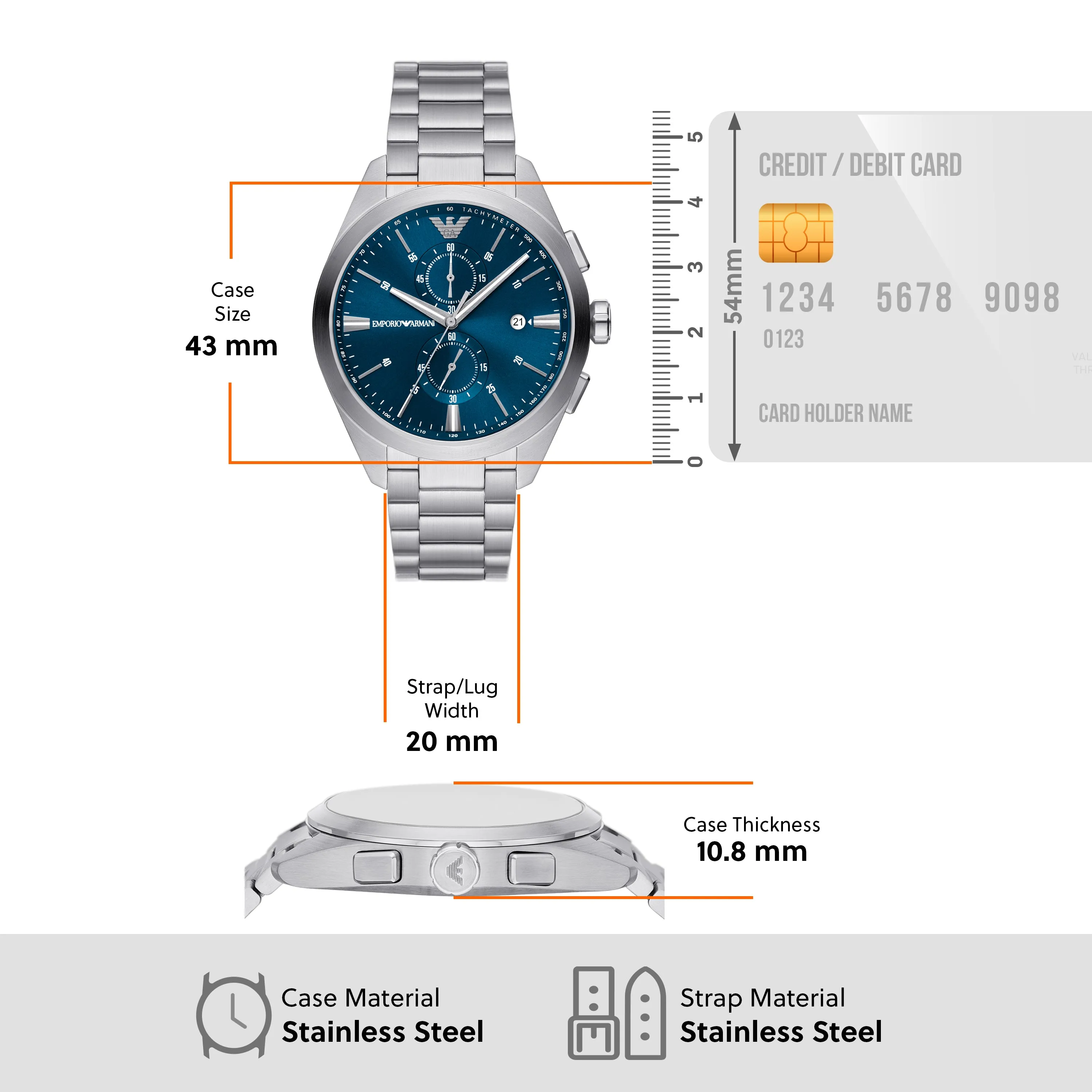Emporio Armani Stainless Steel Blue Dial Mens Chronograph Watch AR11541