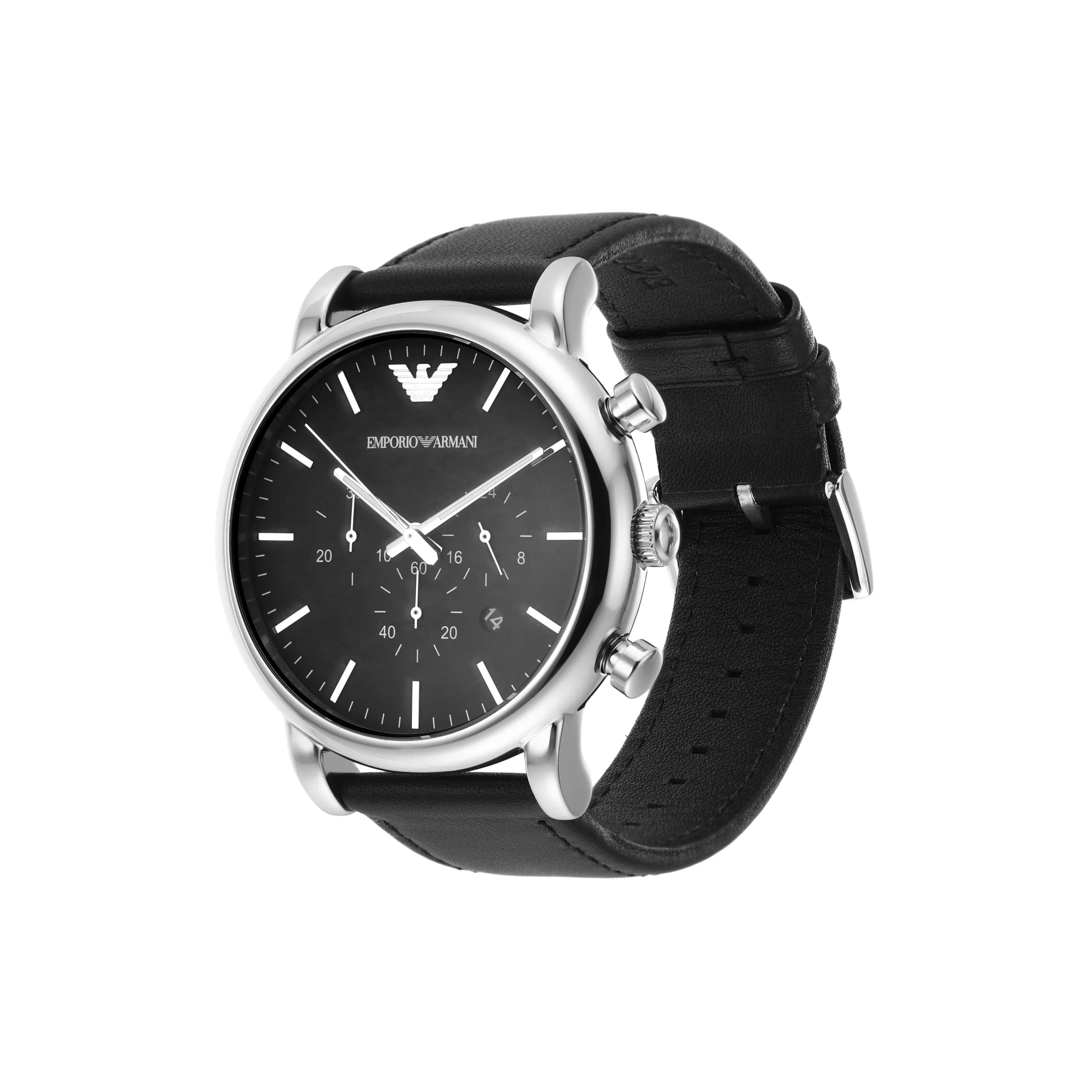 Emporio Armani Timeless Black Leather Chronograph Watch AR1828