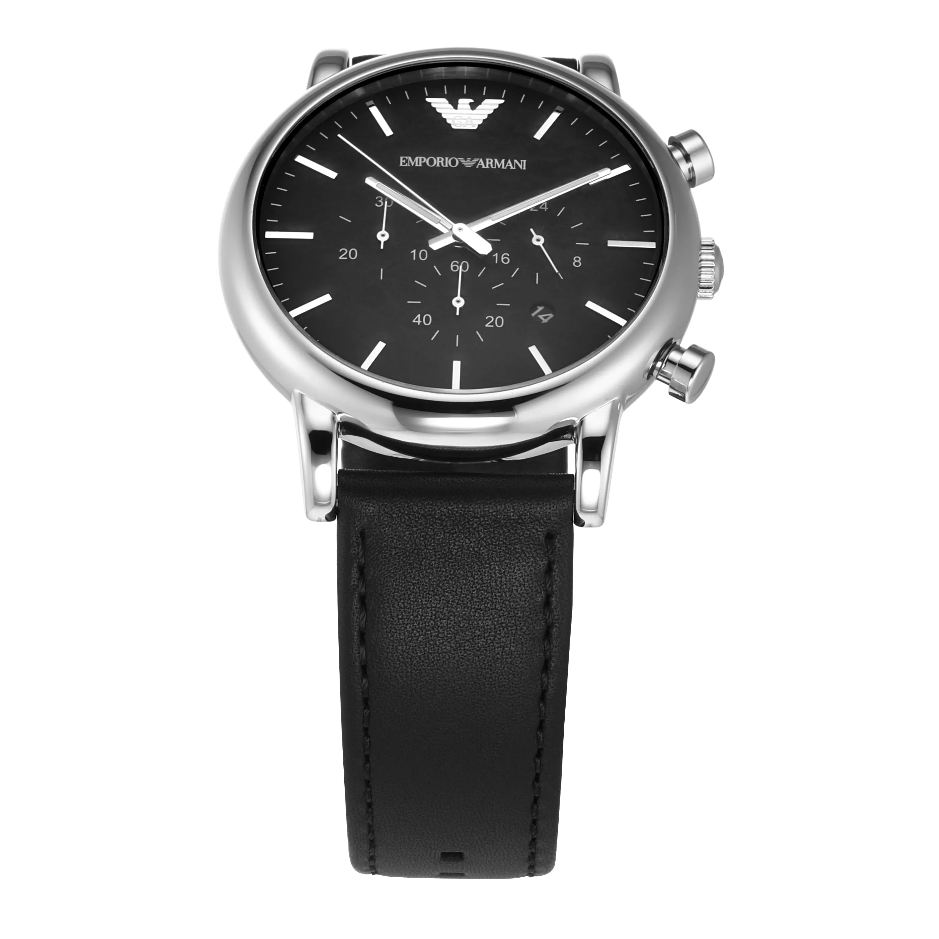 Emporio Armani Timeless Black Leather Chronograph Watch AR1828
