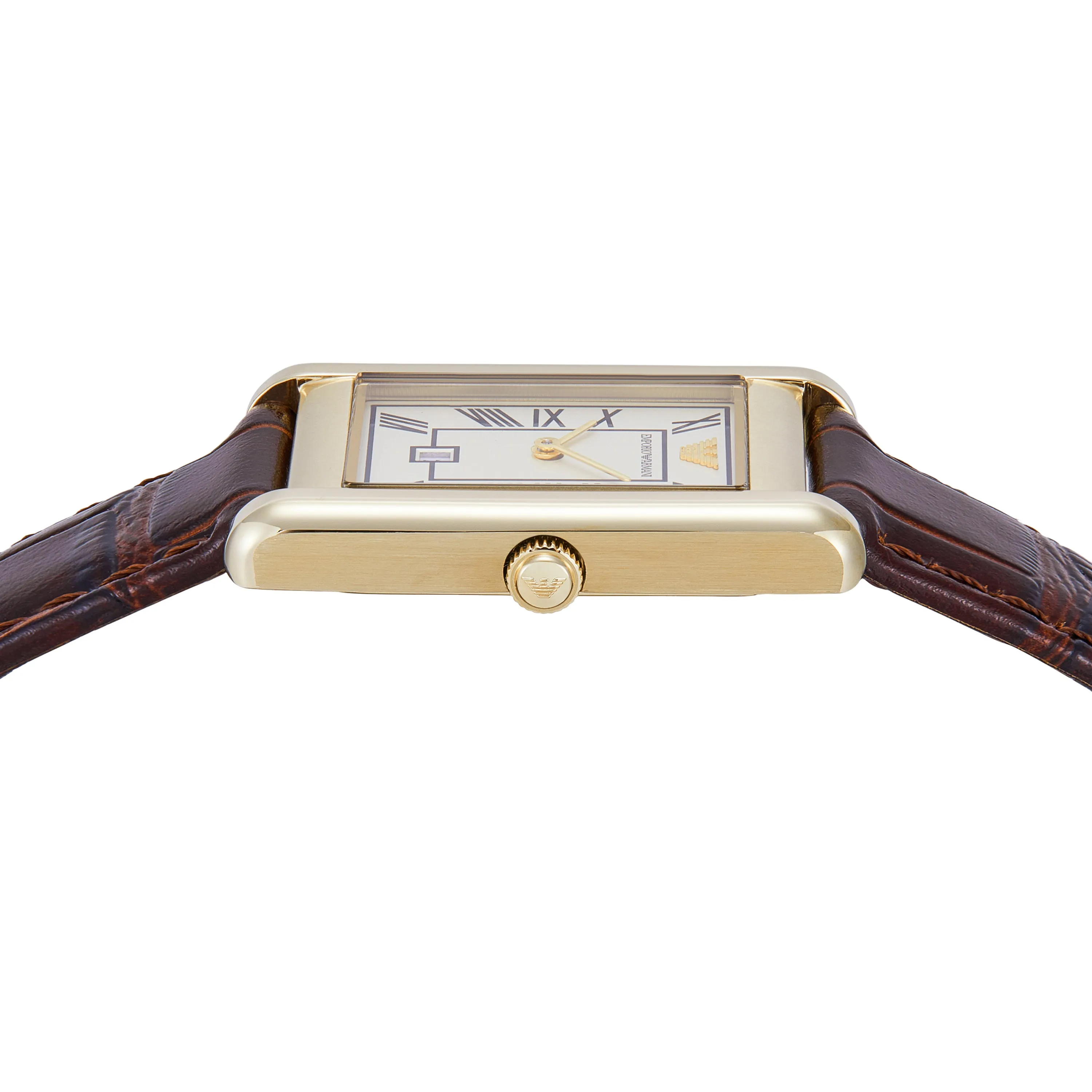 Emporio Armani Two-Hand White Dial Brown Leather Strap Watch AR11665
