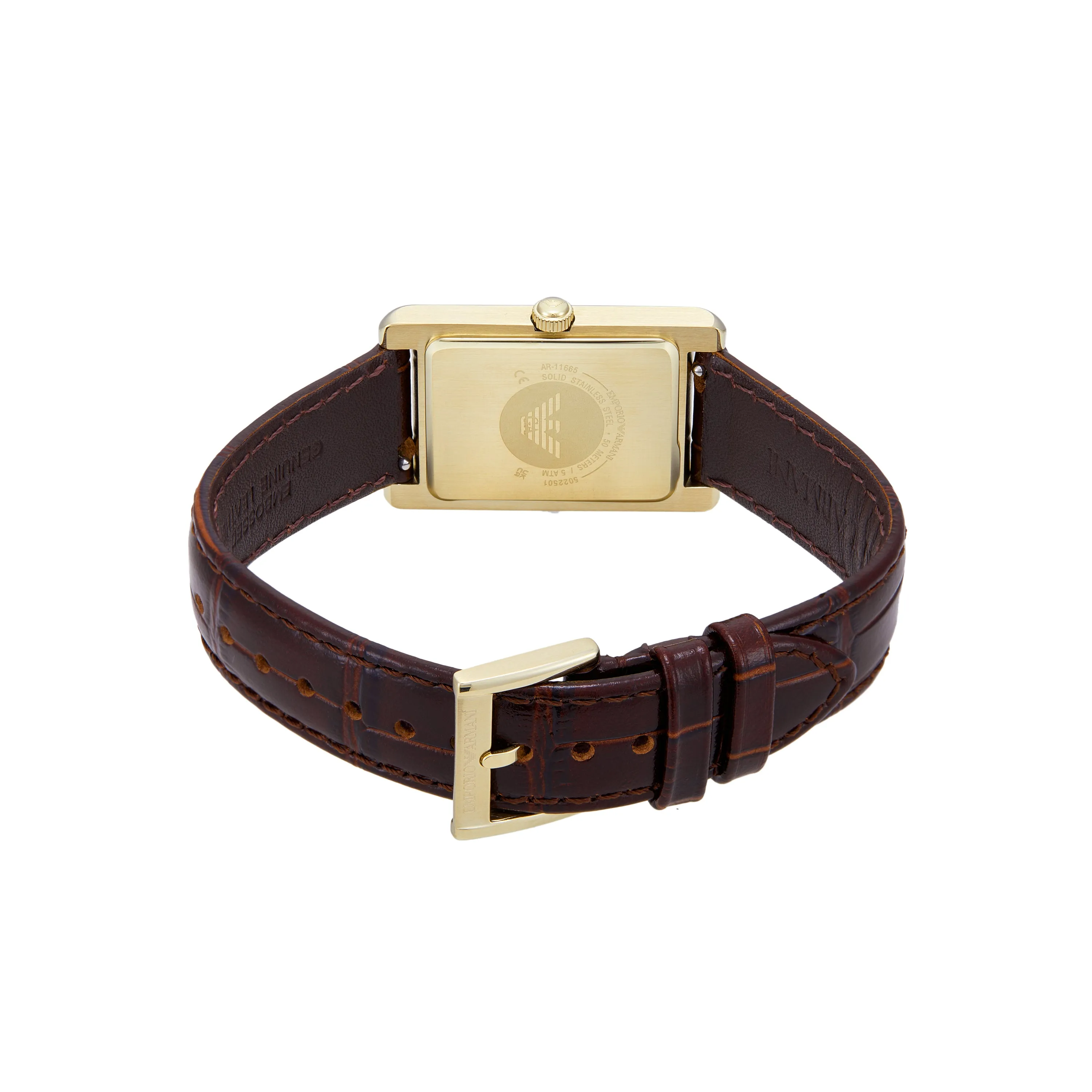 Emporio Armani Two-Hand White Dial Brown Leather Strap Watch AR11665