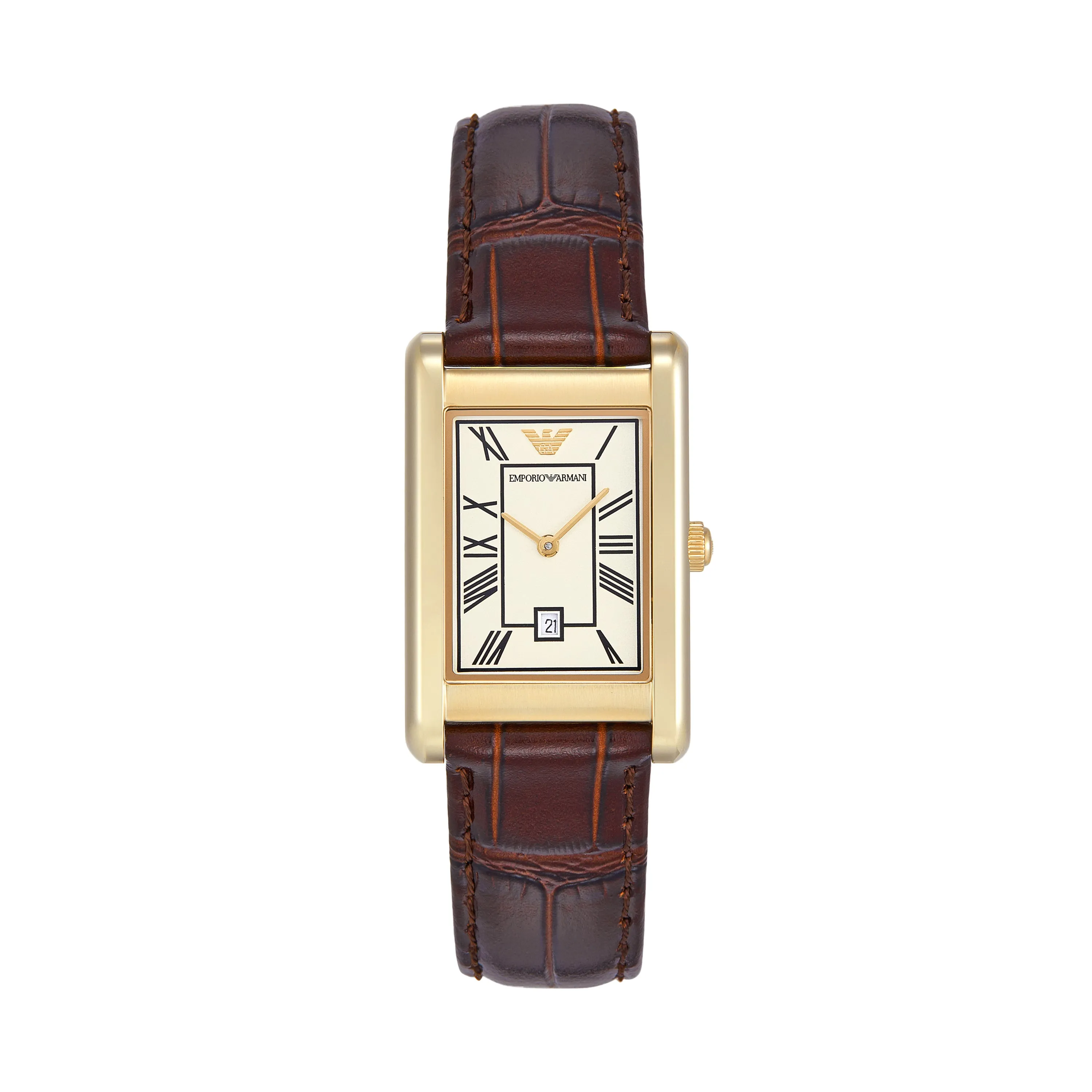 Emporio Armani Two-Hand White Dial Brown Leather Strap Watch AR11665