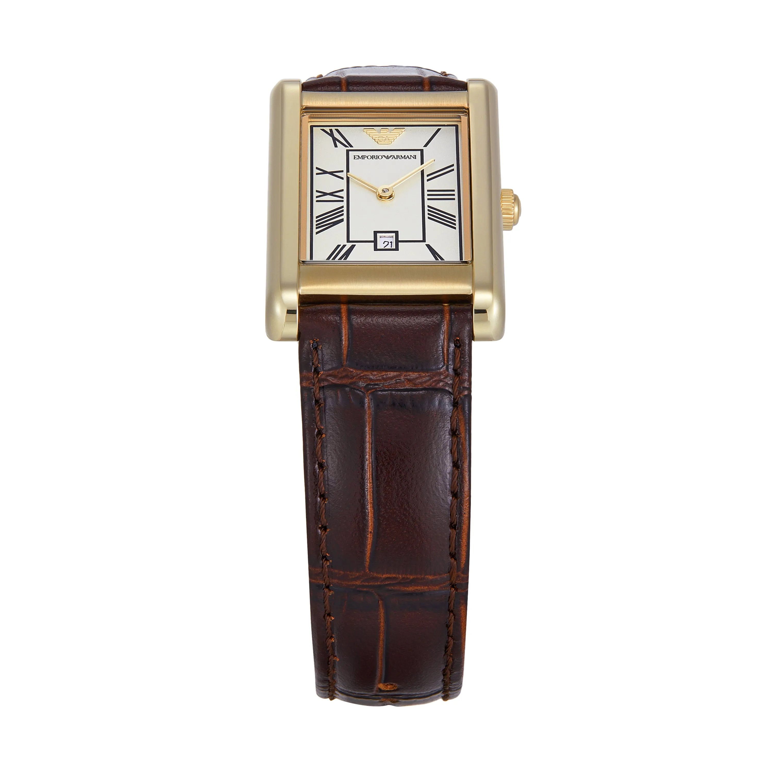 Emporio Armani Two-Hand White Dial Brown Leather Strap Watch AR11665