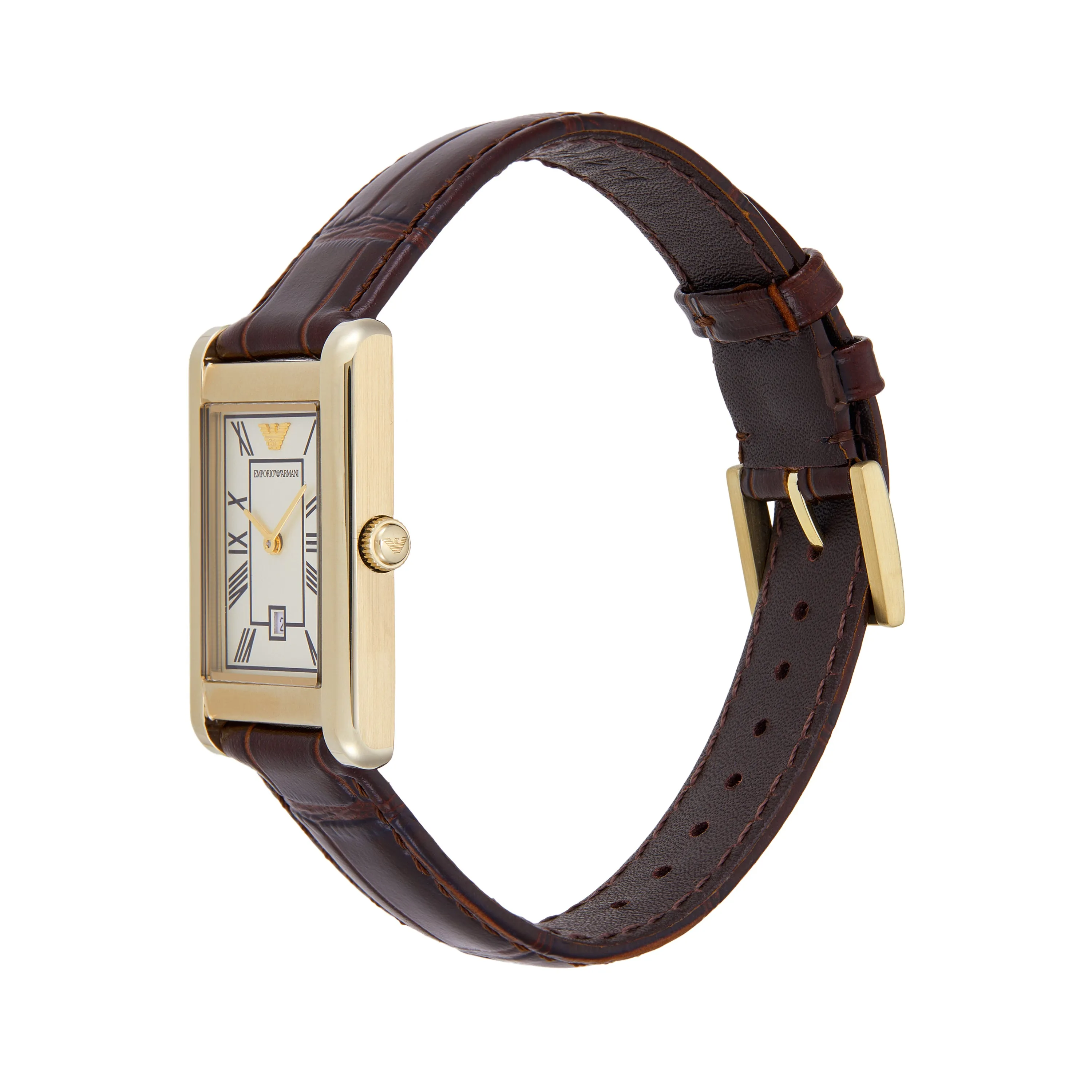 Emporio Armani Two-Hand White Dial Brown Leather Strap Watch AR11665