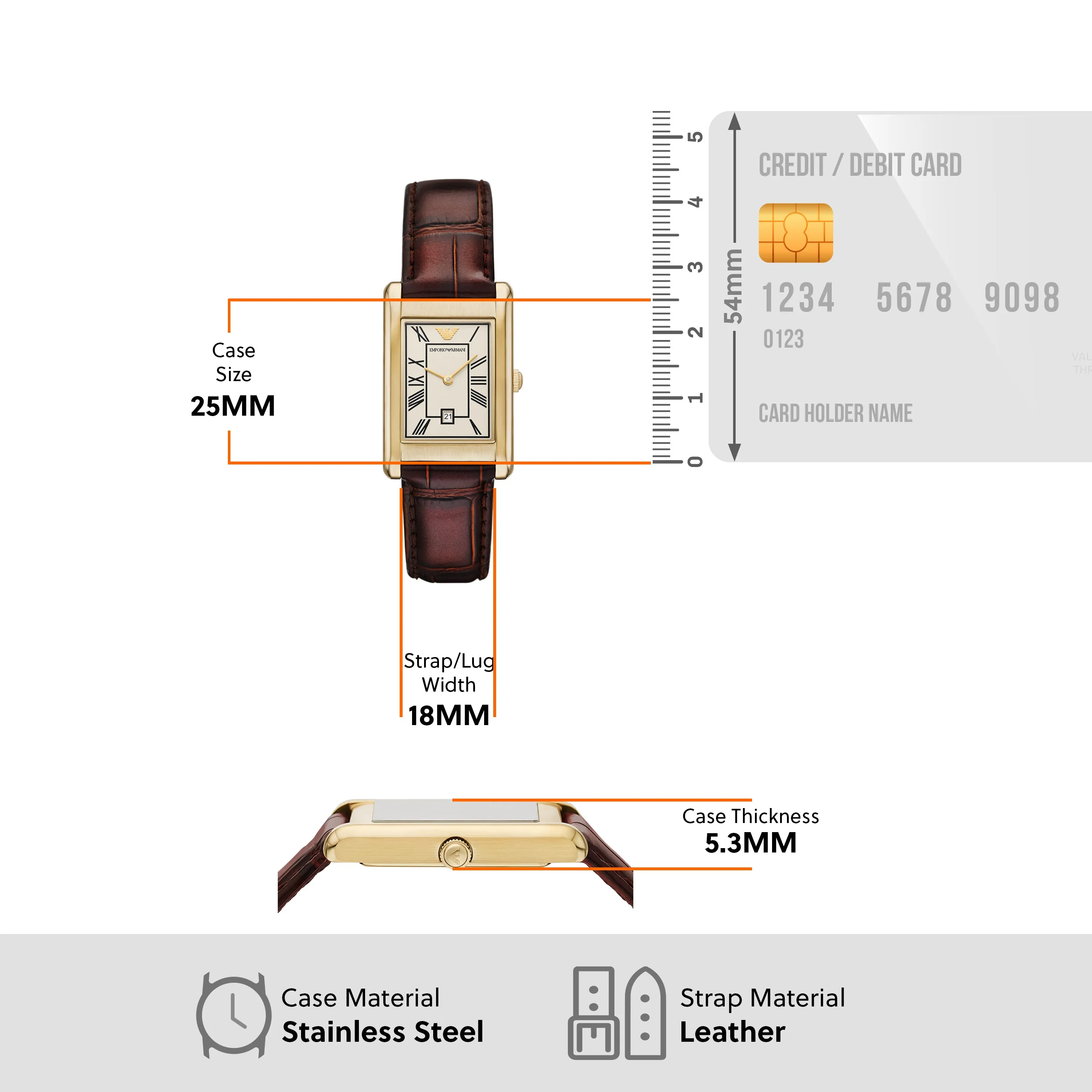 Emporio Armani Two-Hand White Dial Brown Leather Strap Watch AR11665