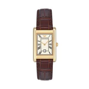 Emporio Armani Two-Hand White Dial Brown Leather Strap Watch AR11665