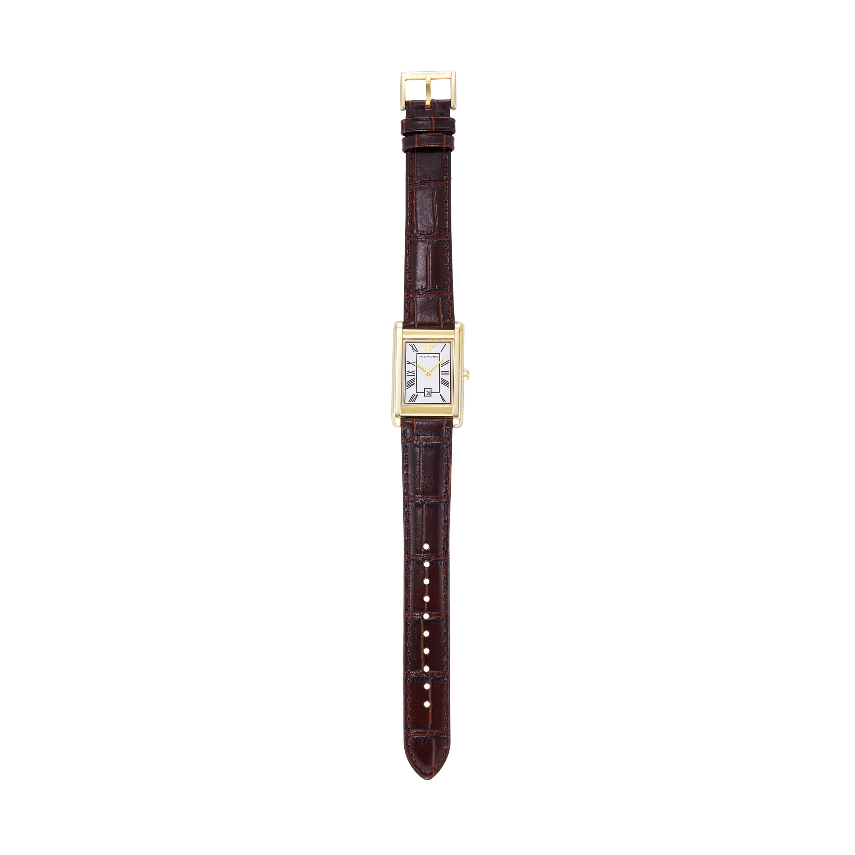 Emporio Armani Two-Hand White Dial Brown Leather Strap Watch AR11665