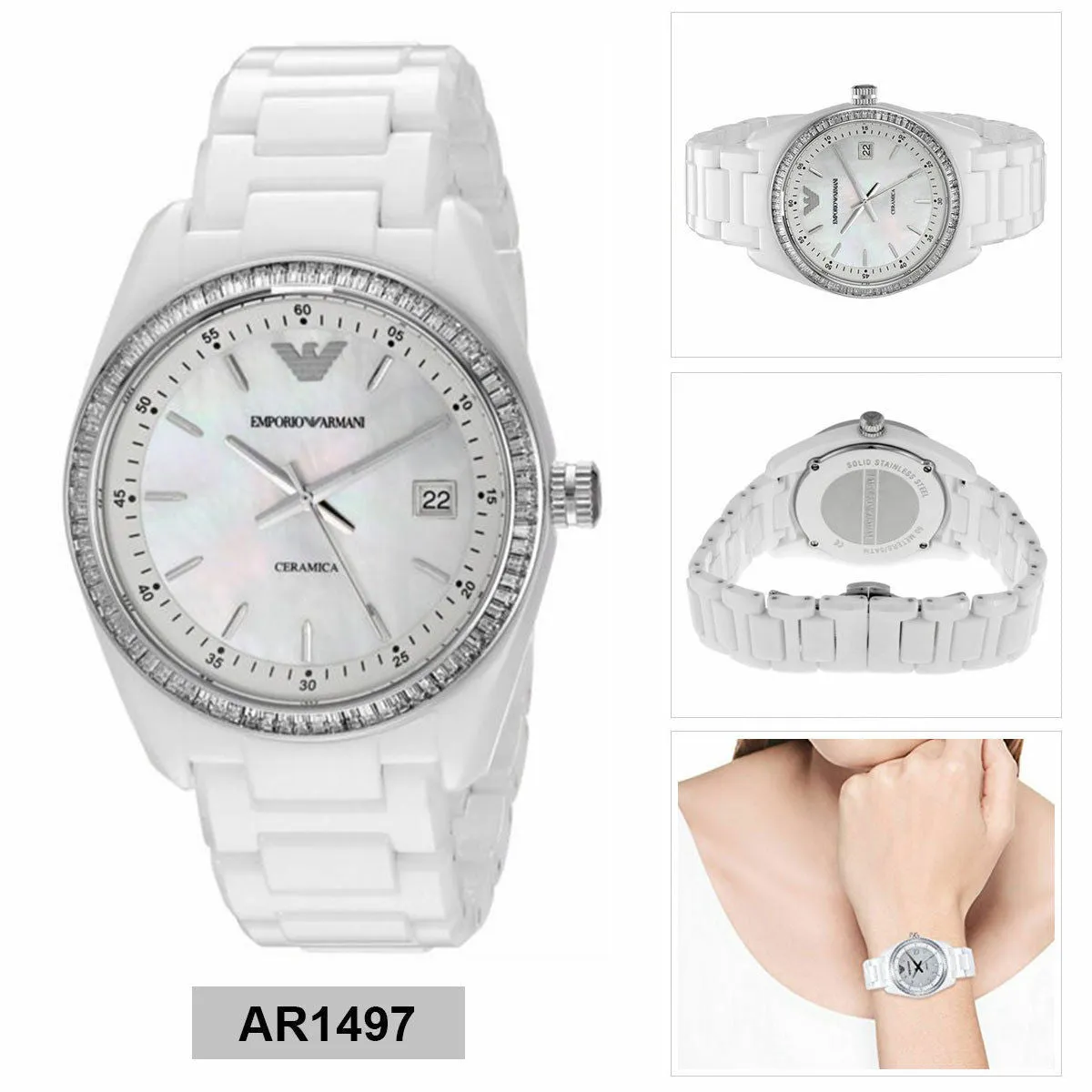 Emporio Armani White Ceramic Bracelet Womens Watch AR1684
