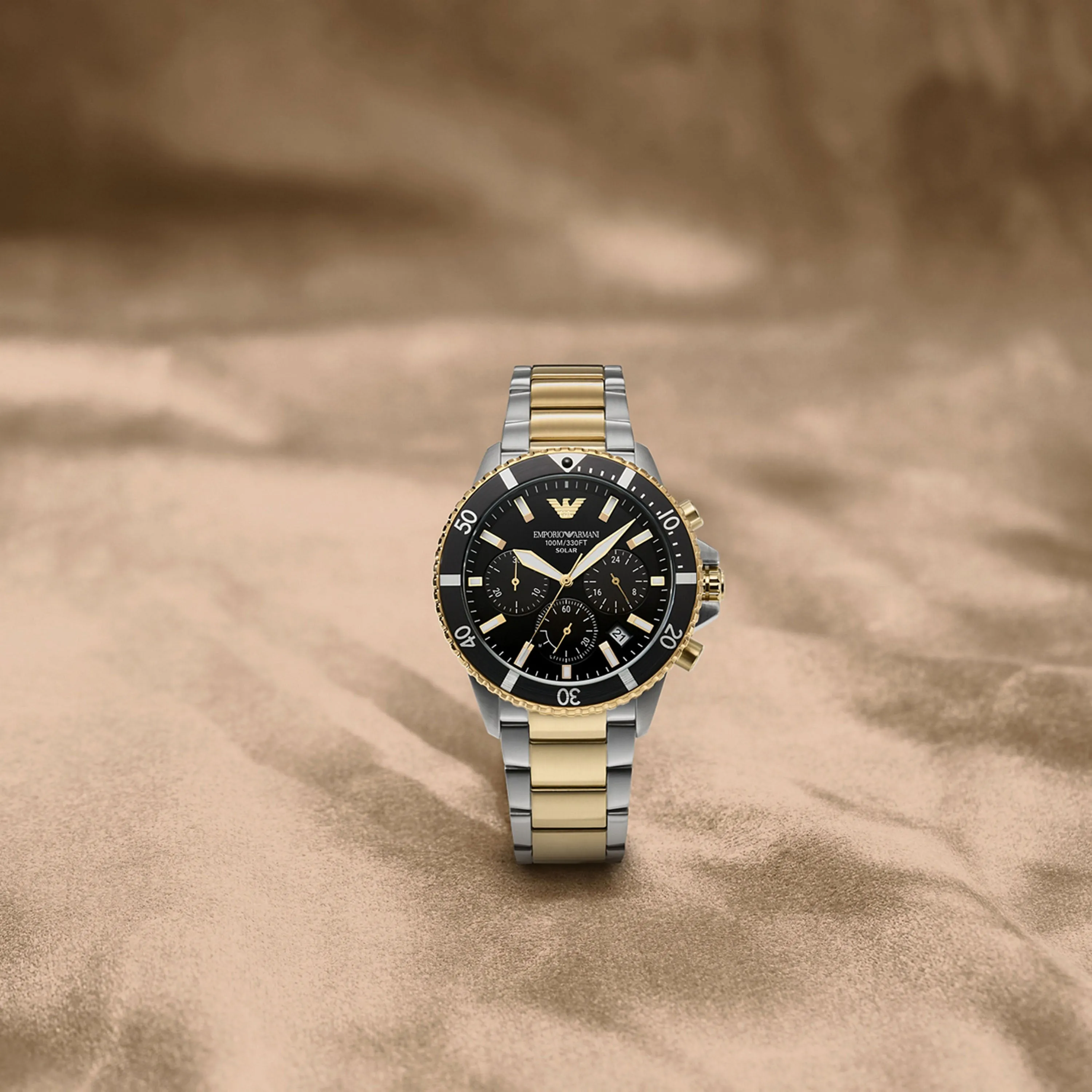 Emporio Armani World Explorer Solar Black Dial Stainless Steel Watch AR11680