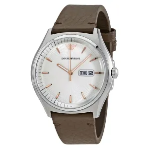 Emporio Armani Zeta Elegant White Dial Brown Leather Watch for Men