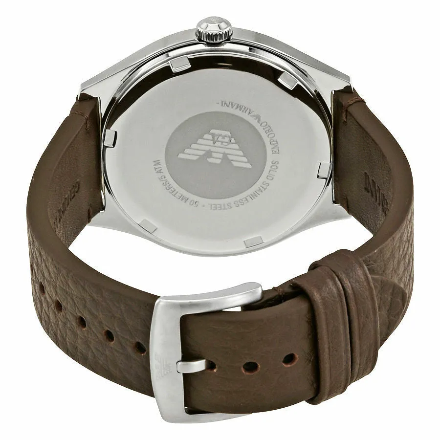Emporio Armani Zeta Elegant White Dial Brown Leather Watch for Men
