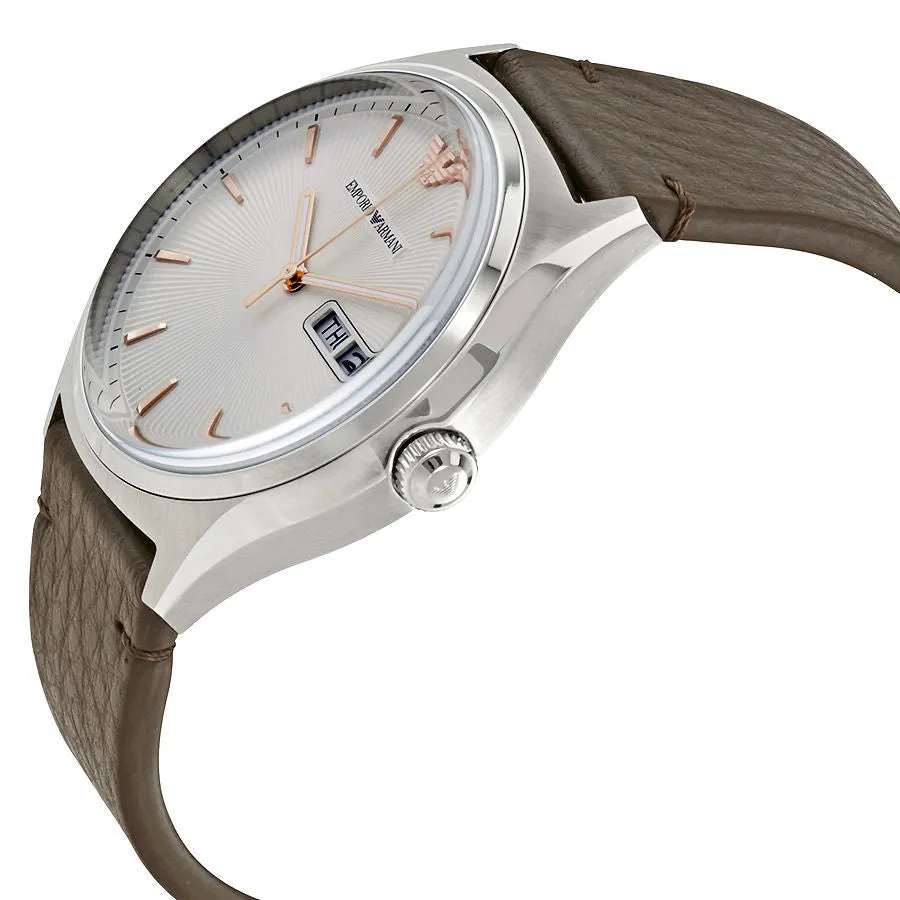 Emporio Armani Zeta Elegant White Dial Brown Leather Watch for Men