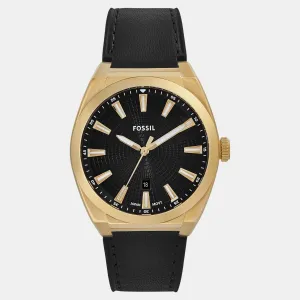 Everett Men Quartz Black Dial Analog Leather Watch FS6089