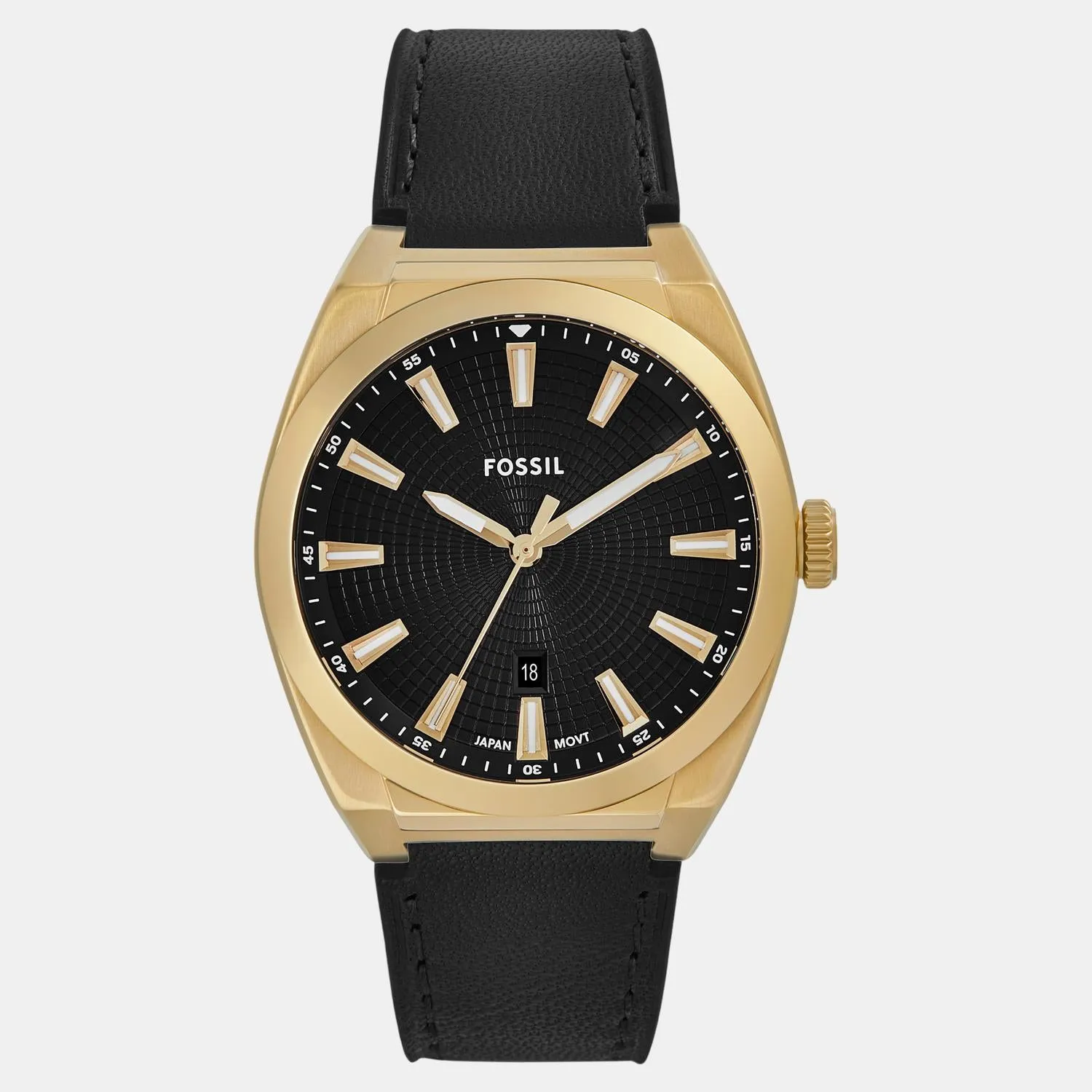 Everett Men Quartz Black Dial Analog Leather Watch FS6089