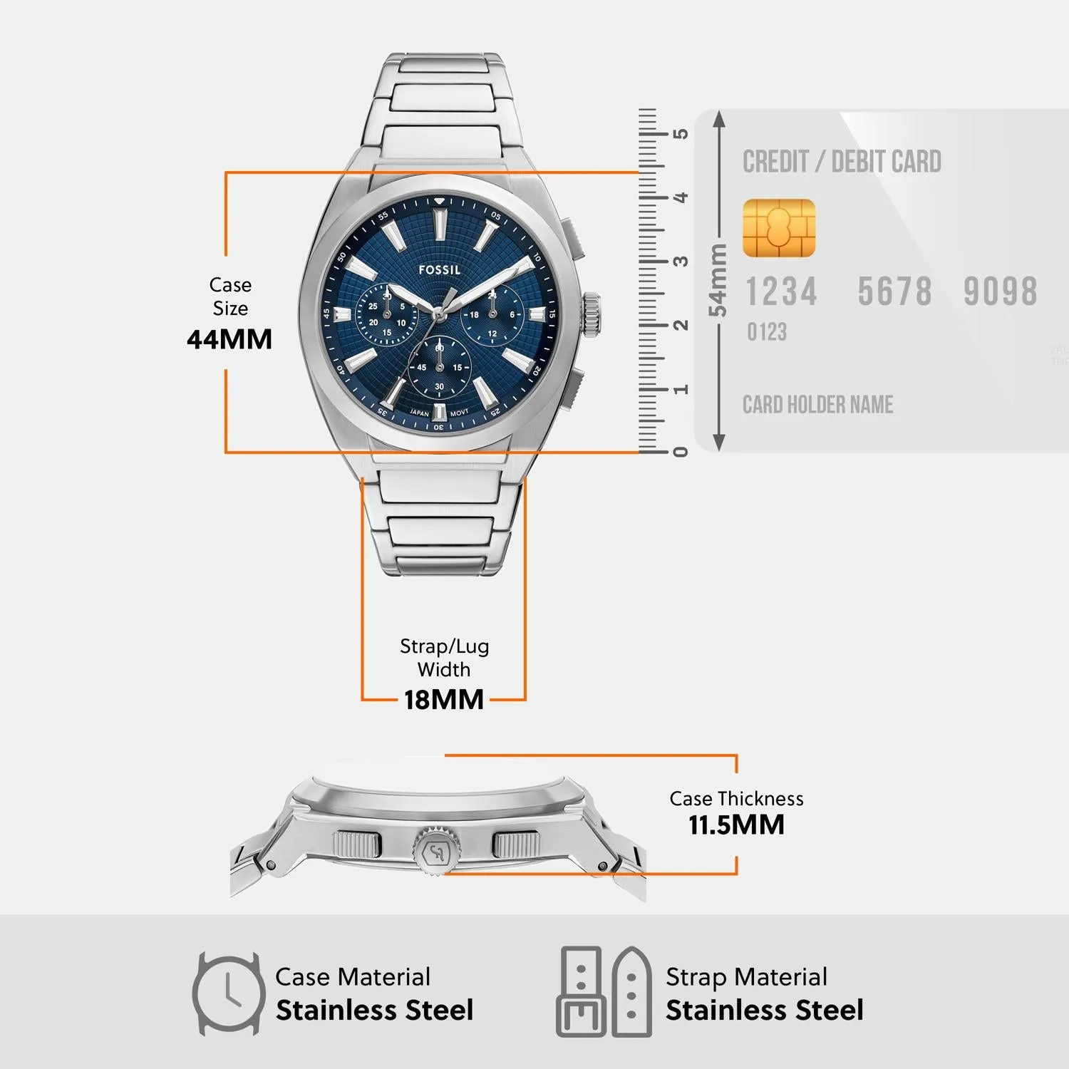 Everett Men Quartz Blue Dial Chronograph Stainless Steel Watch FS6104