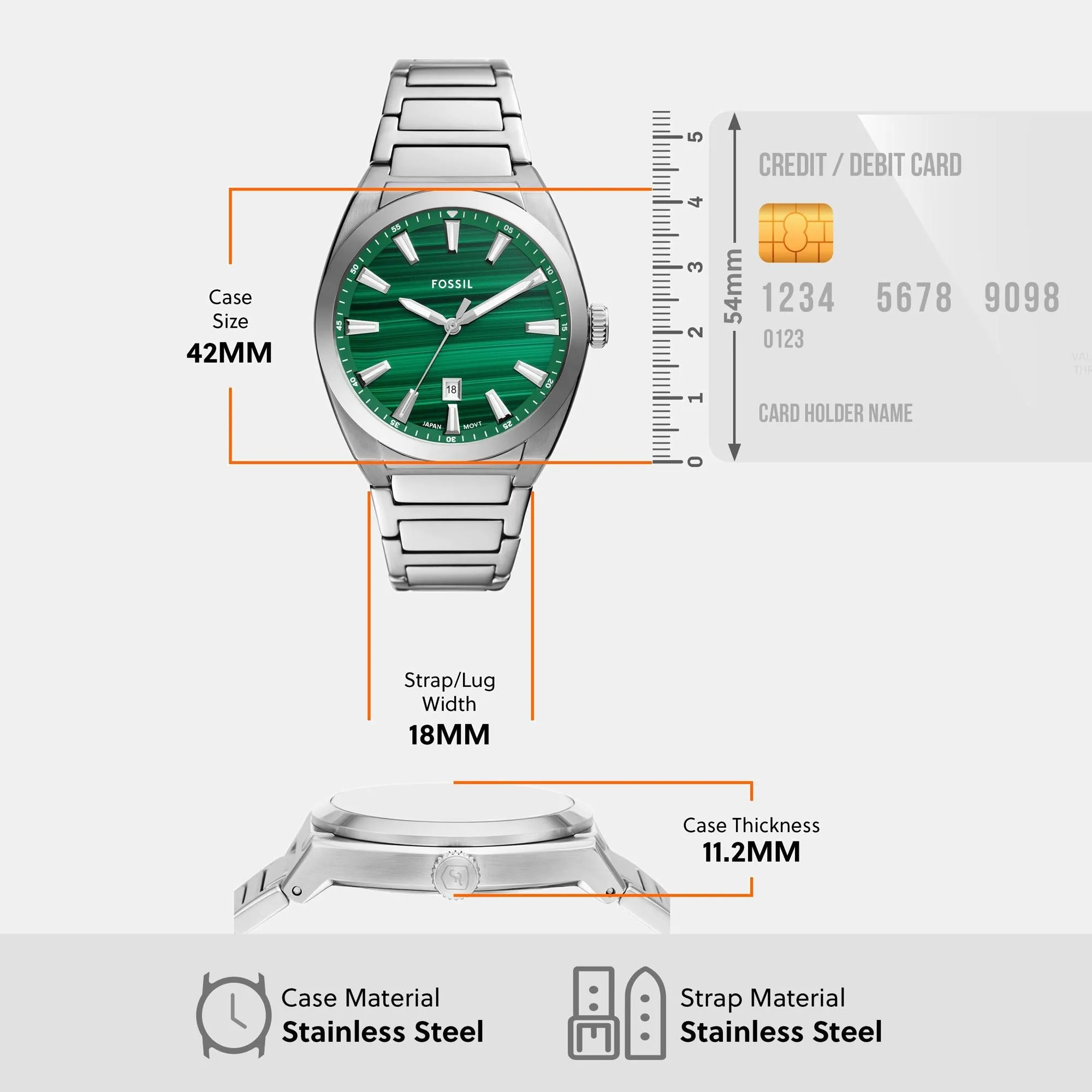 Everett Men Quartz Green Dial Analog Stainless Steel Watch FS6056