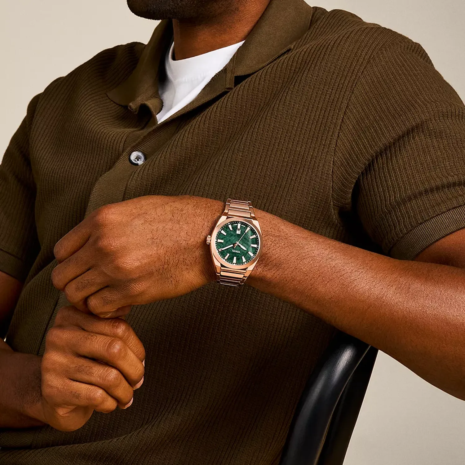 Everett Men Quartz Green Dial Analog Stainless Steel Watch FS6074