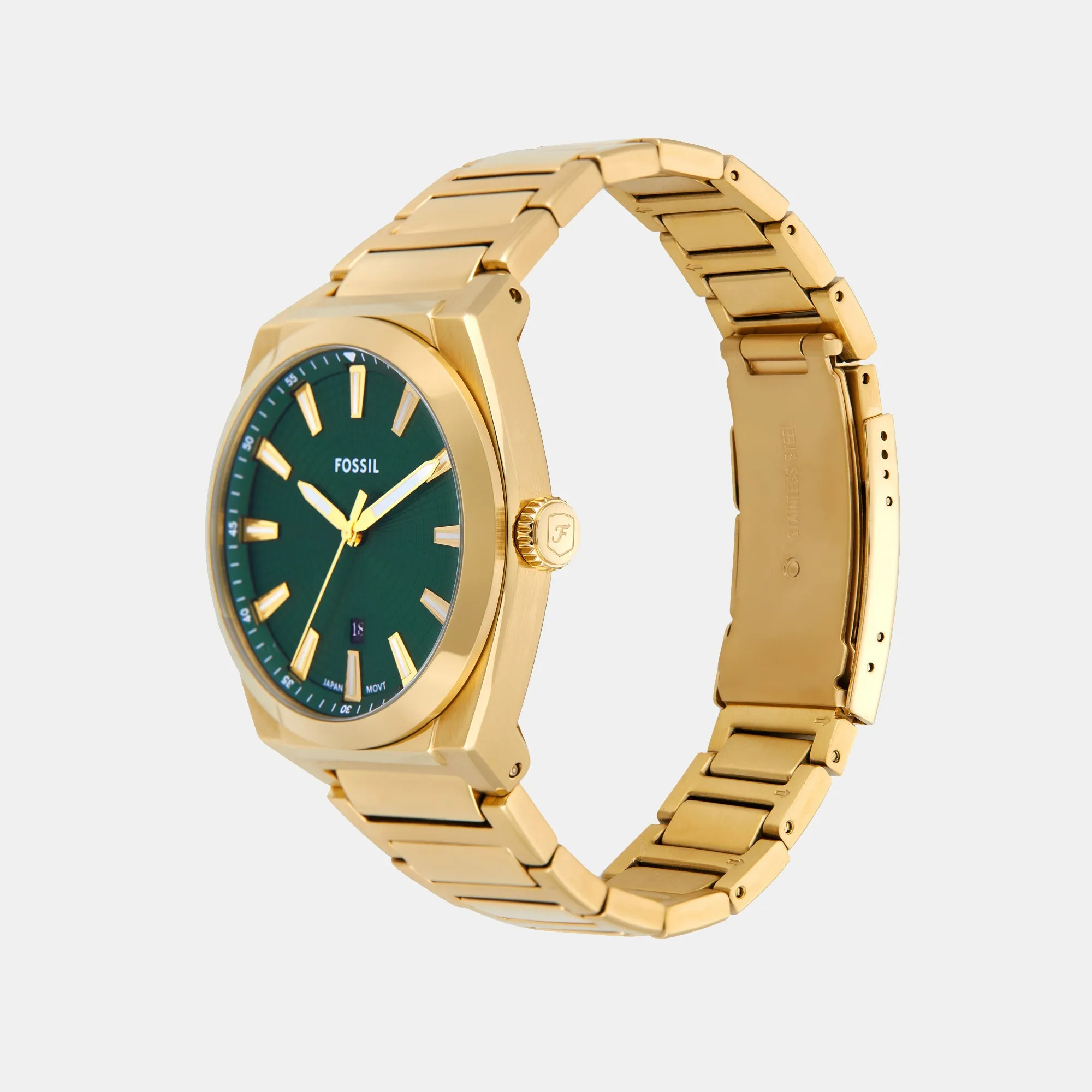 Everett Men Quartz Green Dial Analog Stainless Steel Watch FS6090
