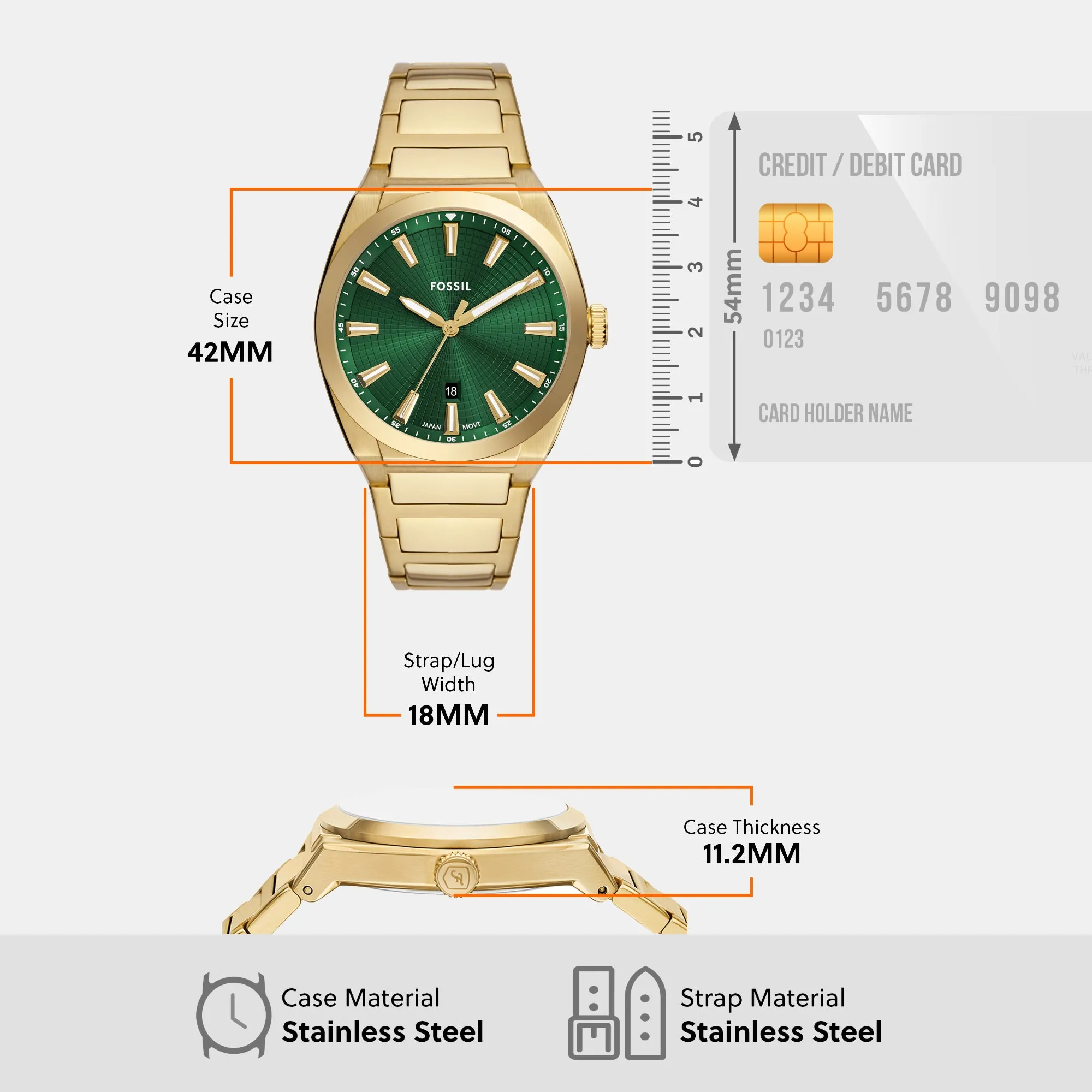 Everett Men Quartz Green Dial Analog Stainless Steel Watch FS6090