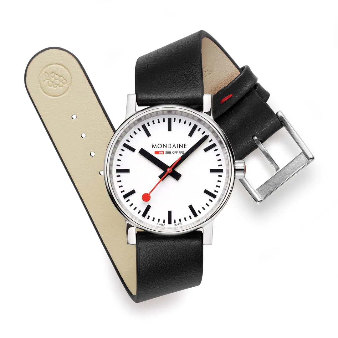 EVO2, Polished Steel, 35 mm, Black Vegan Grape Leather