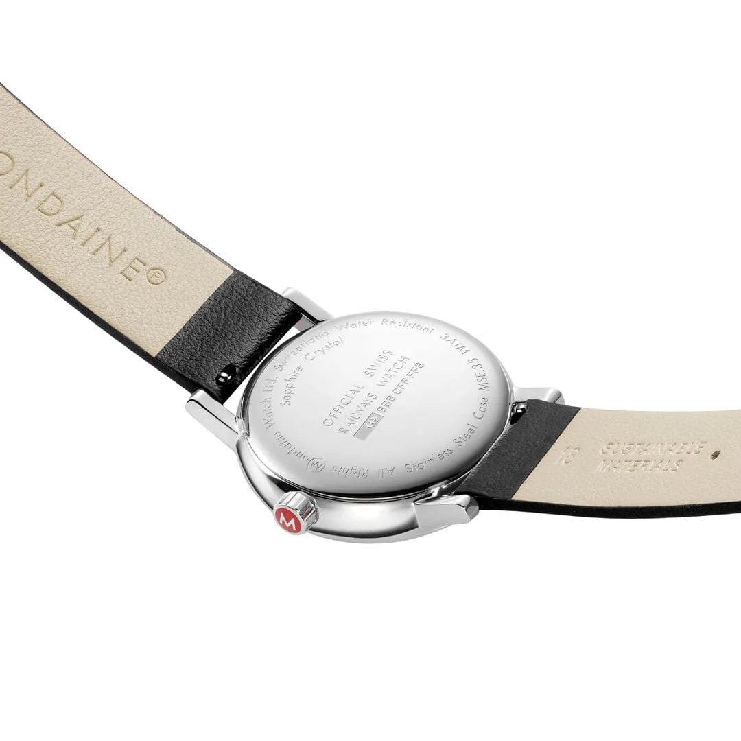 EVO2, Polished Steel, 35 mm, Black Vegan Grape Leather