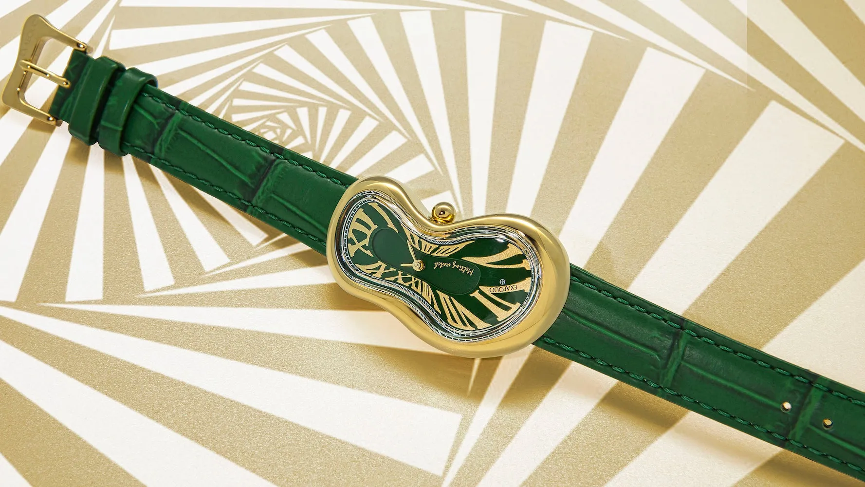 Exaequo Melting PVD Gold Green Watch