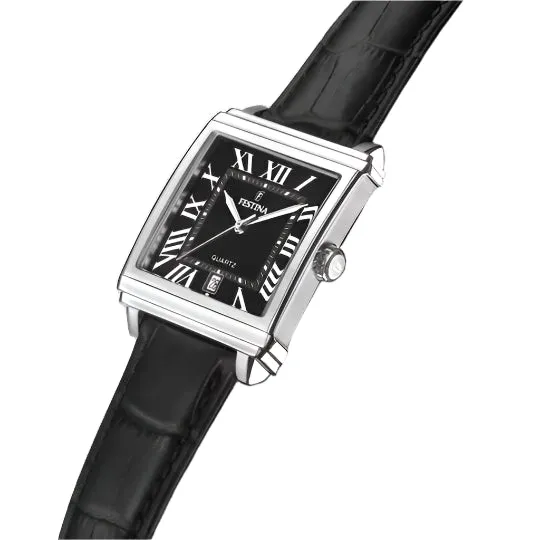 Festina Black Dial Black Leather Strap Watch f20681/3