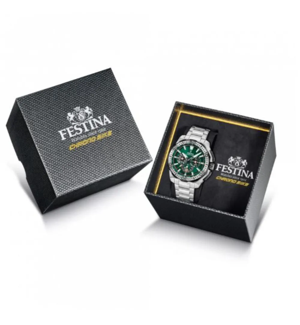 Festina Chrono Bike Green Dial Stainless Steel Strap Watch f20724/3
