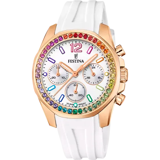 Festina Rainbow Silver Dial White Rubber Strap Women's Watch F20611/2