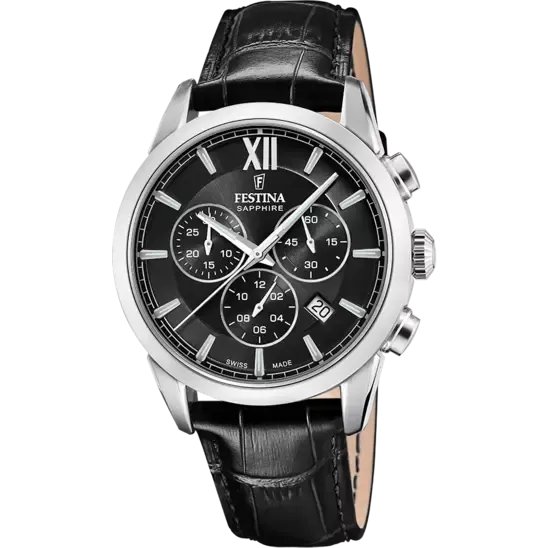 Festina Swiss Made Black Dial Black Leather Strap Men's Watch F20041/4