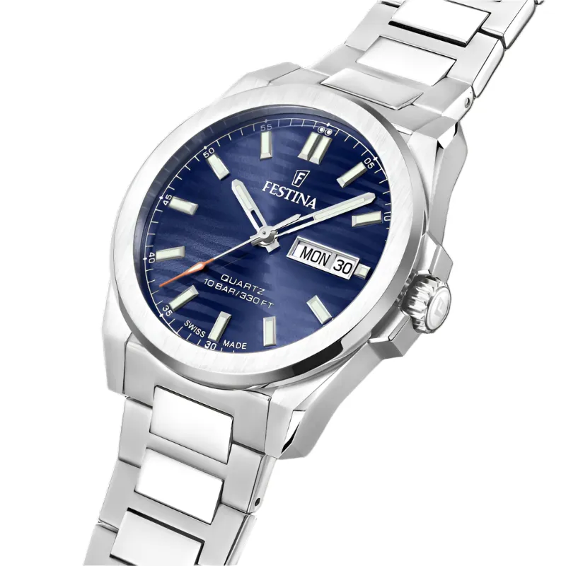 Festina Swiss Made Blue Dial Stainless Steel Watch f20073/2