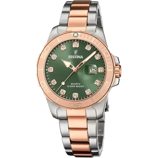 Festina Women's Elegance Stainless Steel Watch with Vibrant Green Dial - Boyfriend Collection F20505/4