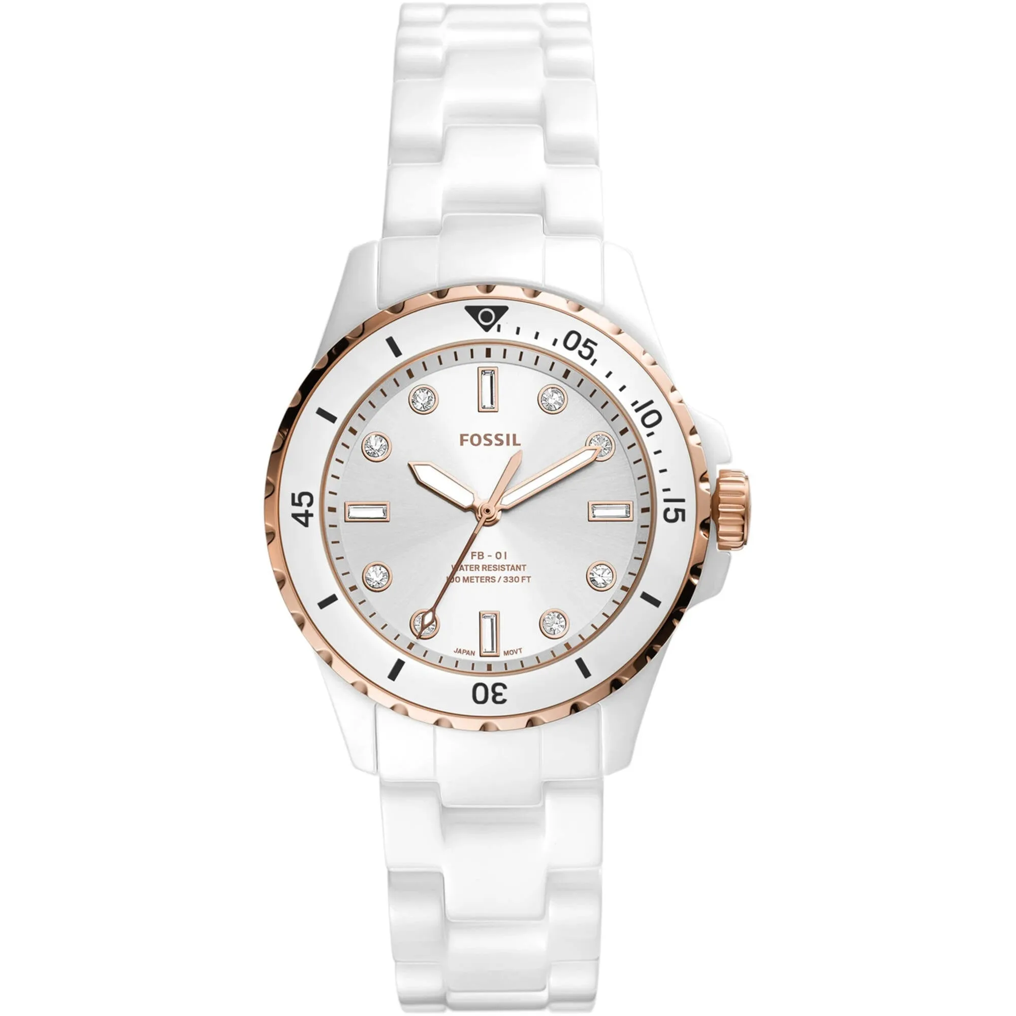 Fossil Women's Watch - FB-01 Quartz Rotating Bezel White Ceramic Bracelet | CE1107