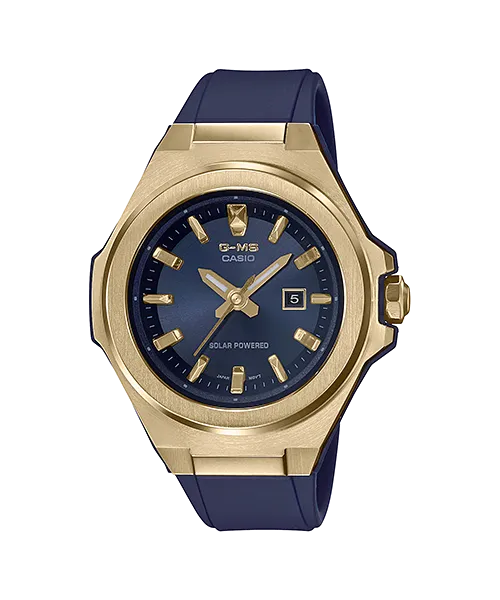 G-MS Gold Bezel Glam Blue Band Watch MSGS500G-2A
