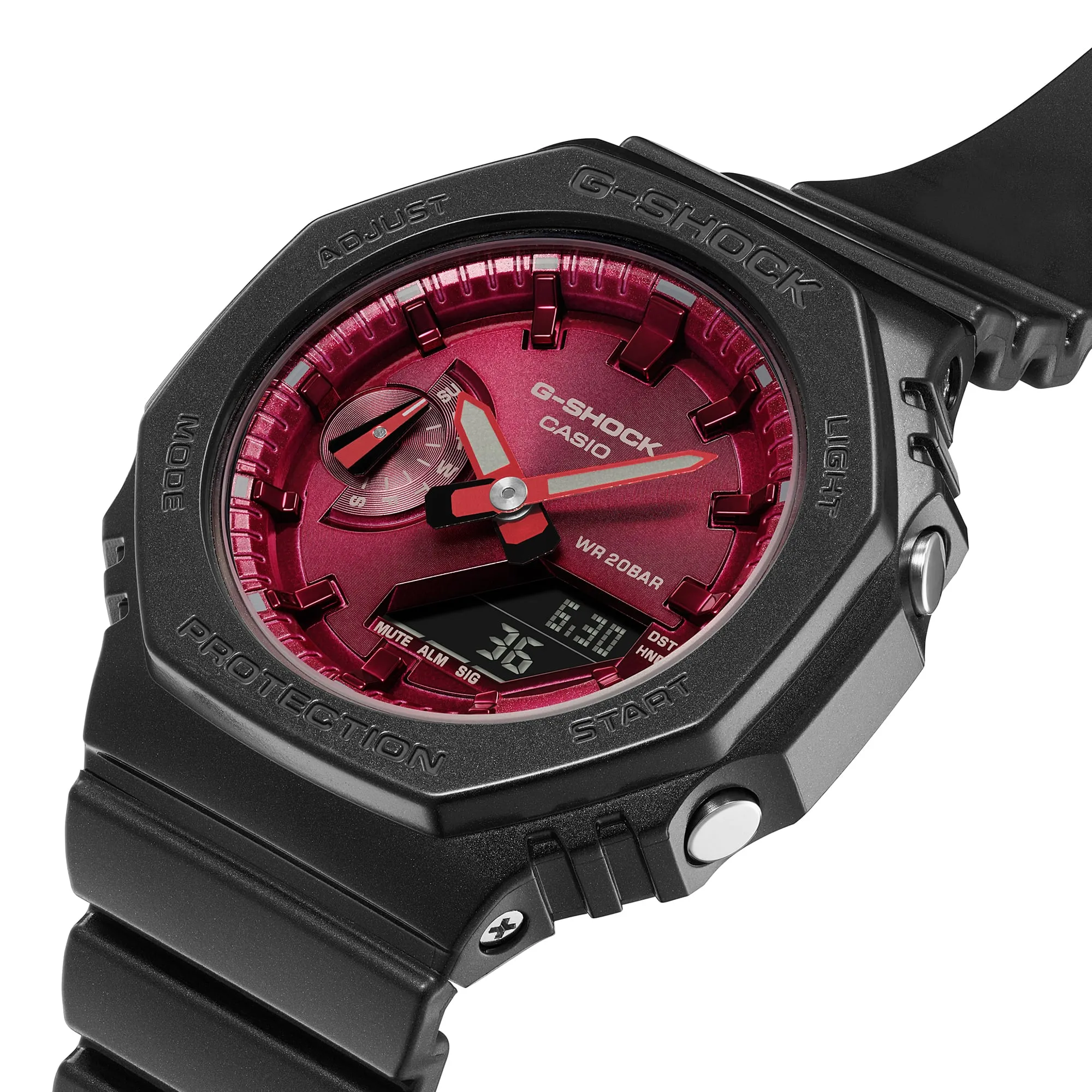 G-Shock Analog-Digital Pink Dial Black Resin Band Watch GMAS2100RB-1A