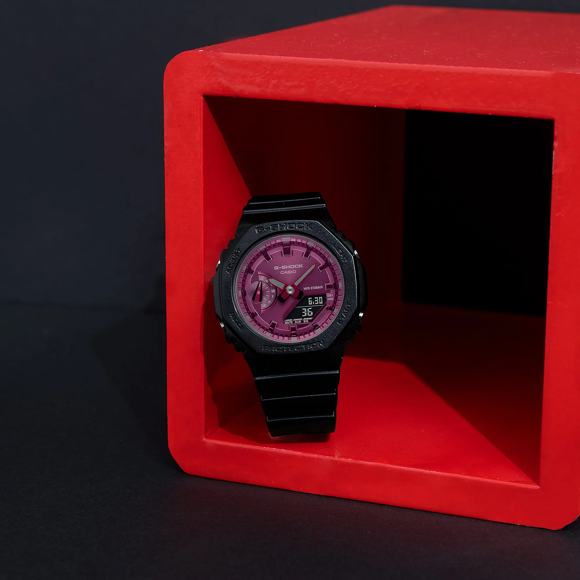 G-Shock Analog-Digital Pink Dial Black Resin Band Watch GMAS2100RB-1A