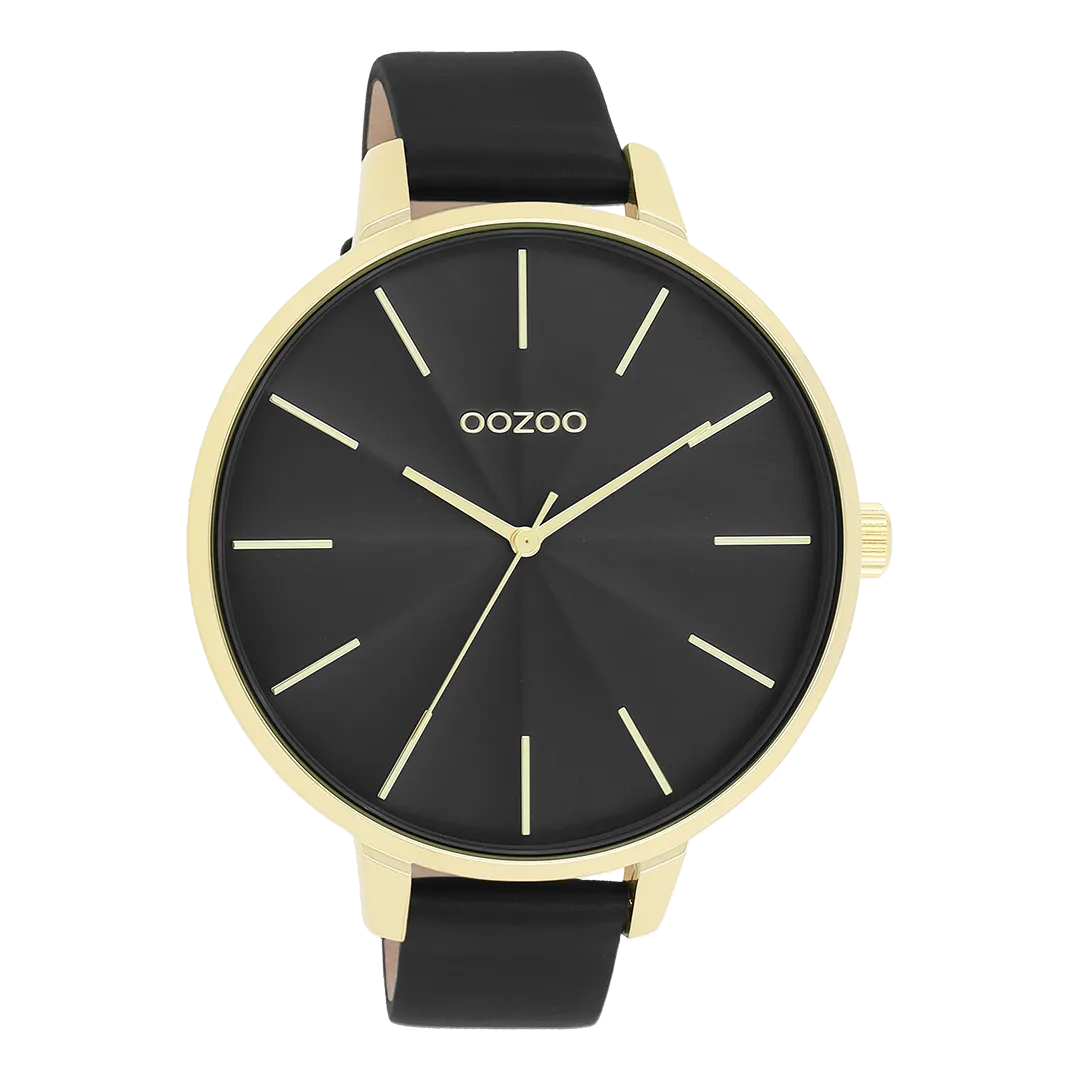 Gold coloured OOZOO watch with black leather strap - C11259