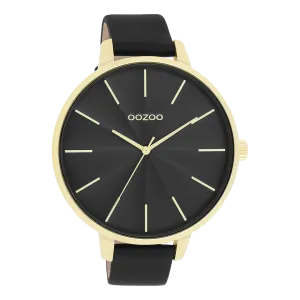 Gold coloured OOZOO watch with black leather strap - C11259