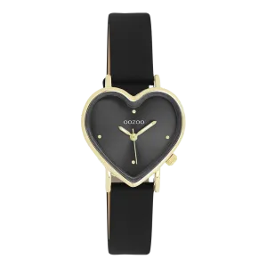 Gold coloured OOZOO watch with black leather strap - C11452