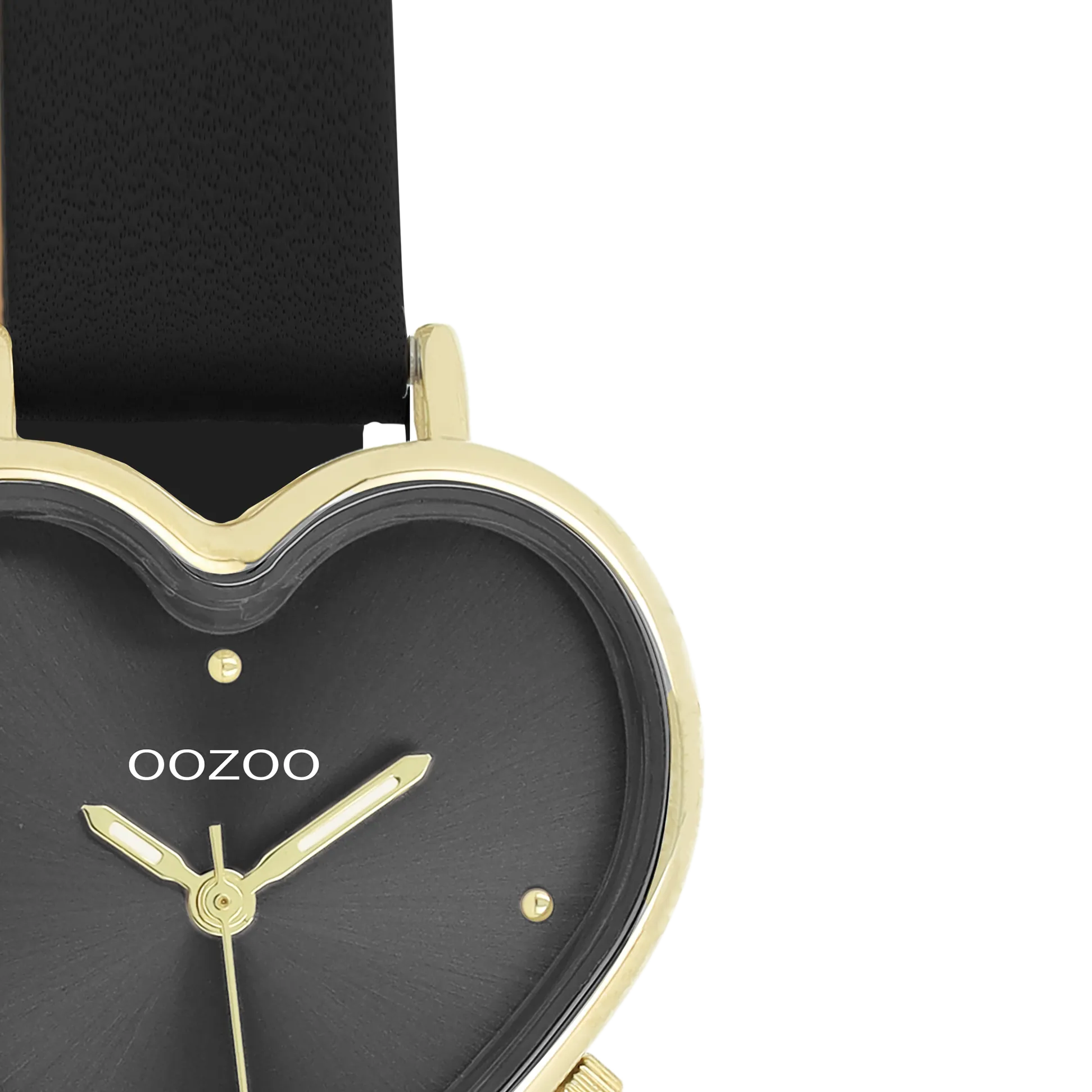 Gold coloured OOZOO watch with black leather strap - C11452
