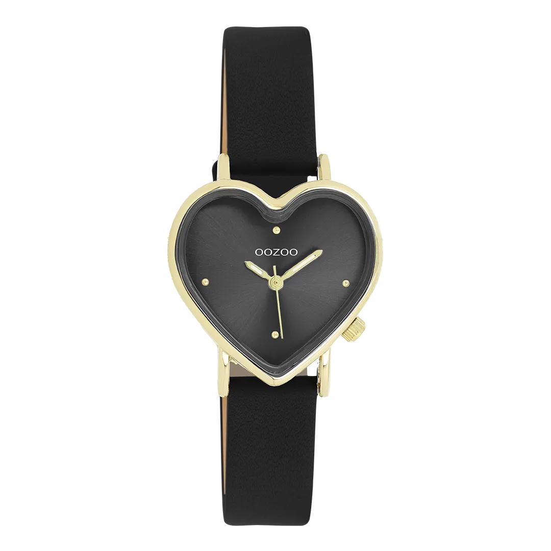 Gold coloured OOZOO watch with black leather strap - C11452