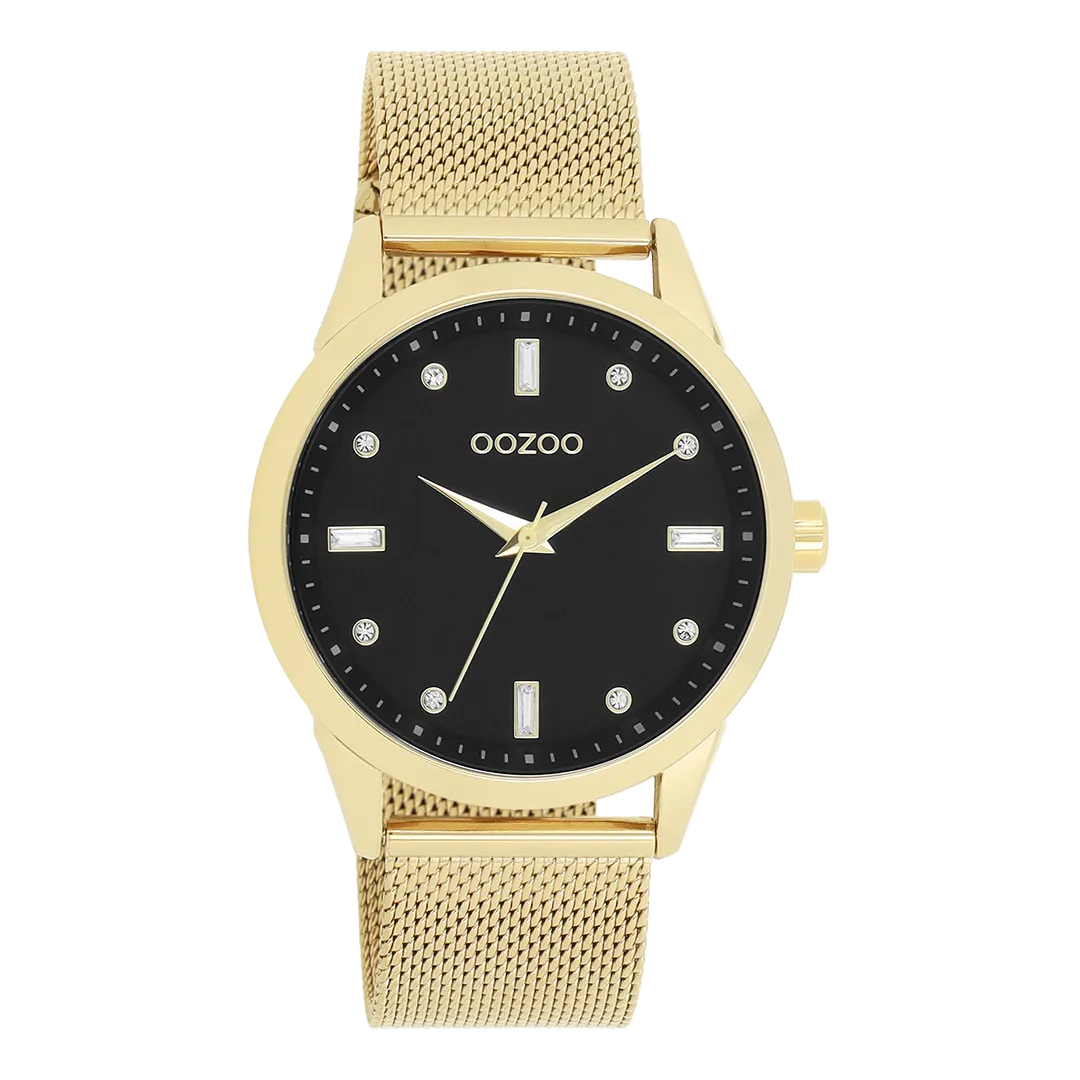 Gold coloured OOZOO watch with metal mesh bracelet - C11283
