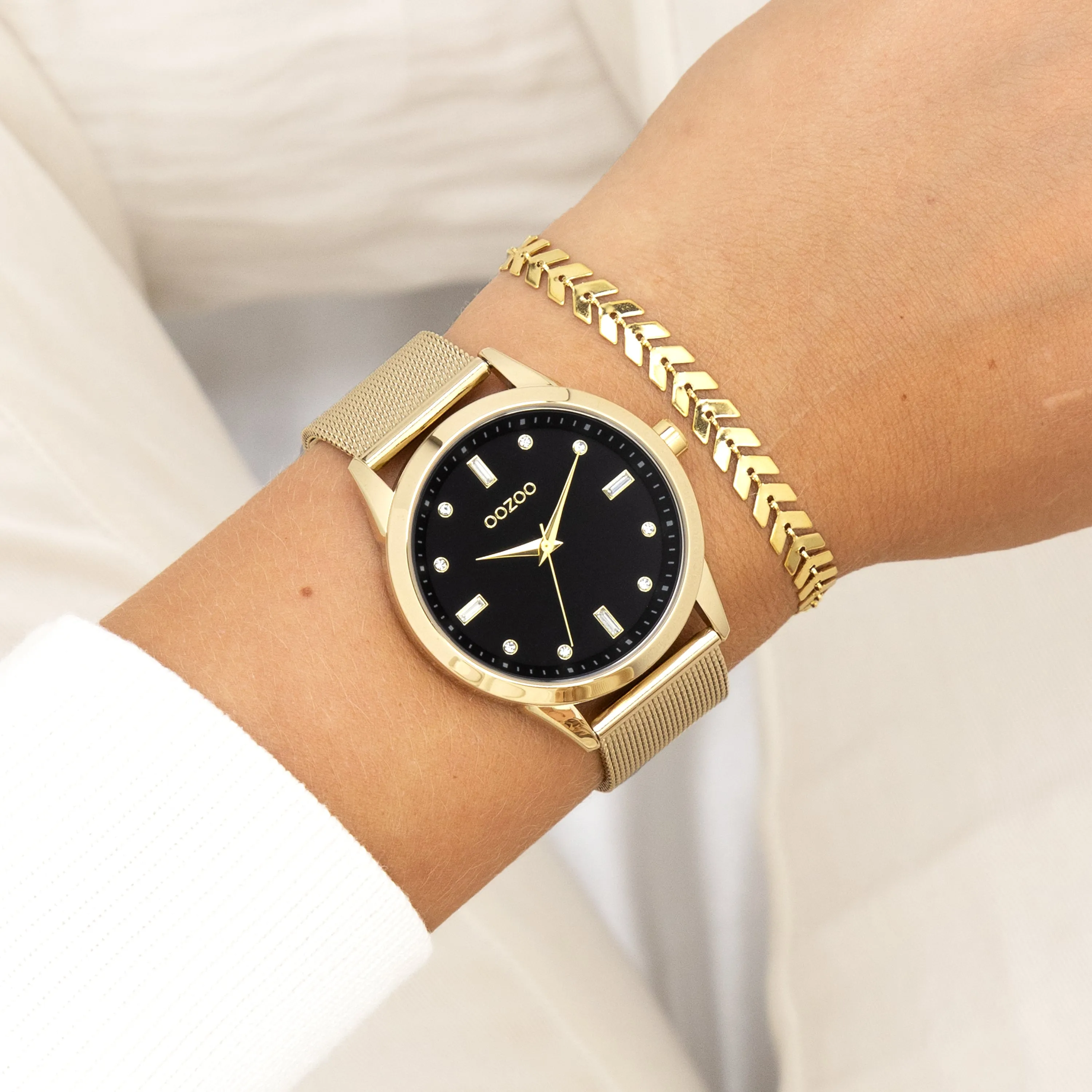 Gold coloured OOZOO watch with metal mesh bracelet - C11283