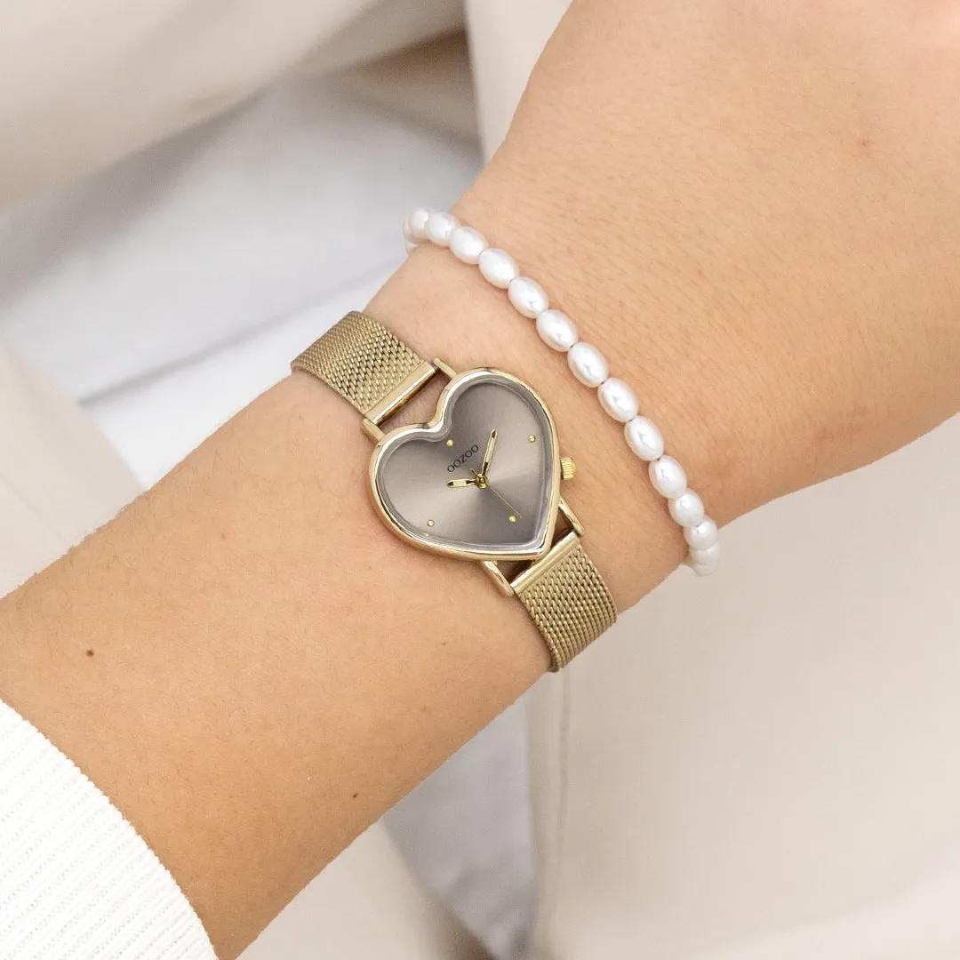 Gold coloured OOZOO watch with metal mesh bracelet - C11416