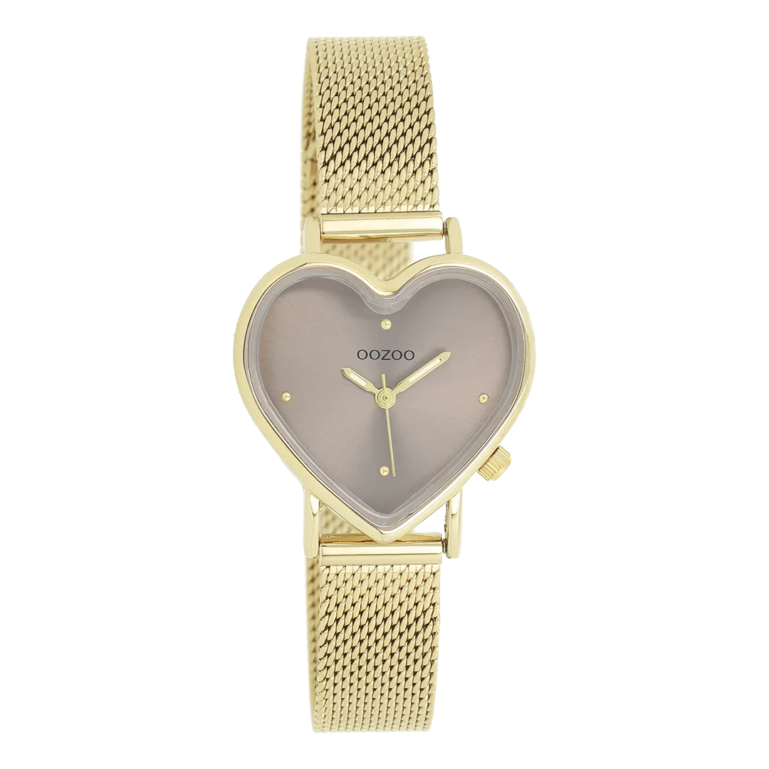 Gold coloured OOZOO watch with metal mesh bracelet - C11416