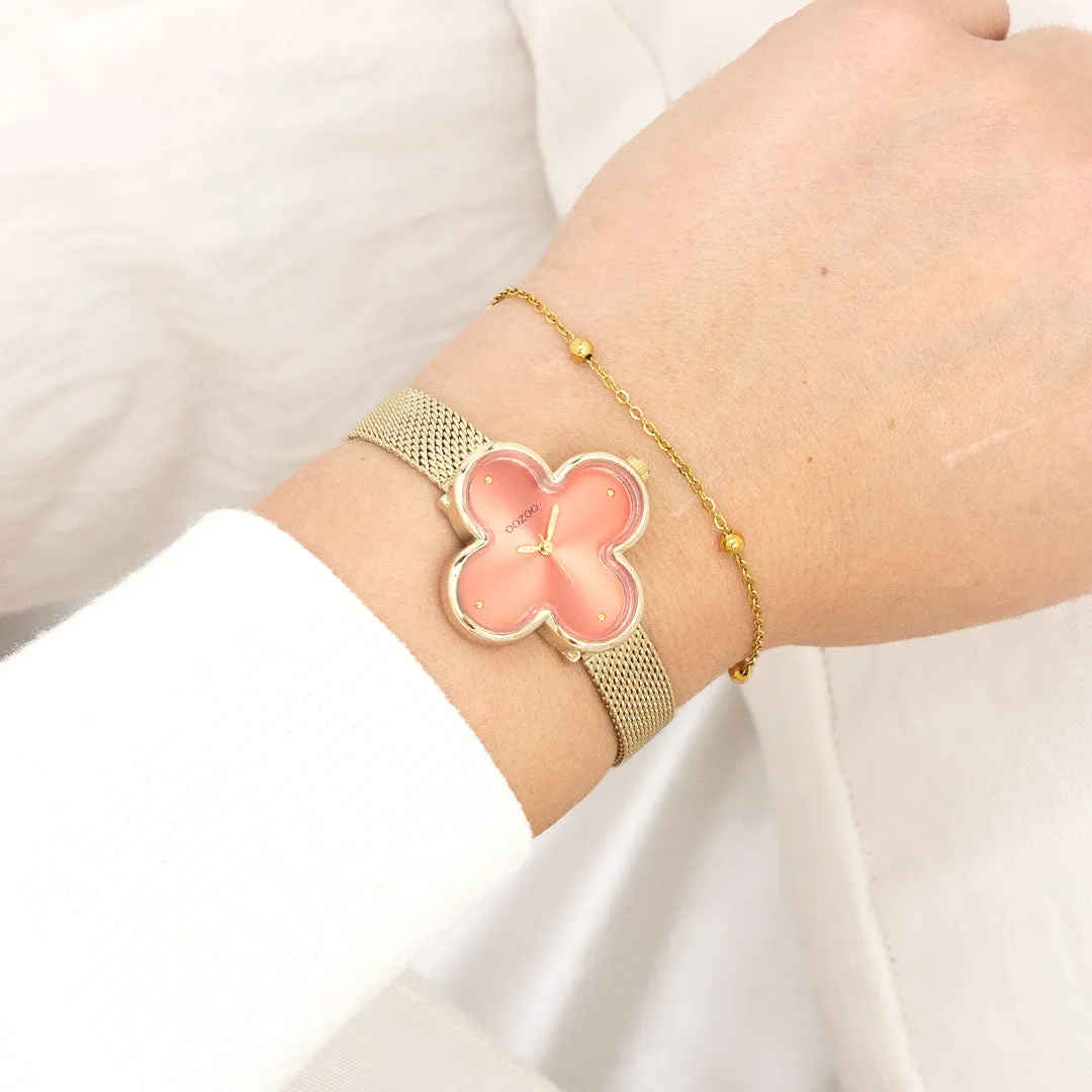 Gold coloured OOZOO watch with metal mesh bracelet - C11529