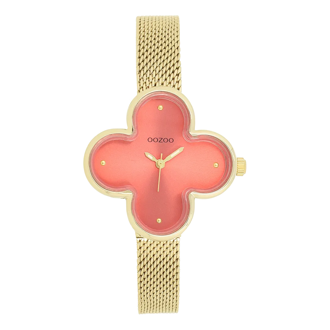 Gold coloured OOZOO watch with metal mesh bracelet - C11529