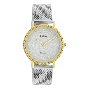 Gold coloured OOZOO watch with silver coloured metal mesh bracelet - C20053