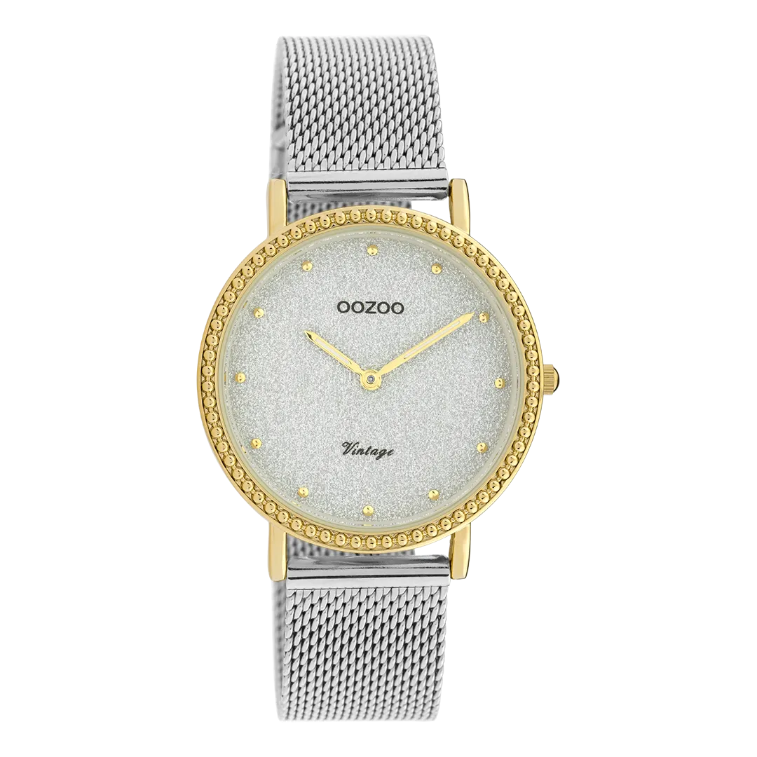 Gold coloured OOZOO watch with silver coloured metal mesh bracelet - C20053